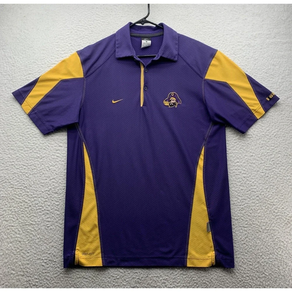 Nike East Carolina University Golf‎ Polo Shirt Mens Medium Purple Yellow Pirates